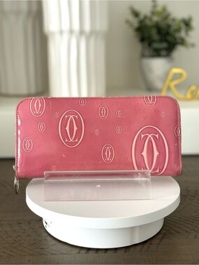 Cartier Happy Birthday Zip Around Wallet Pink Patent Leather Long Wallet